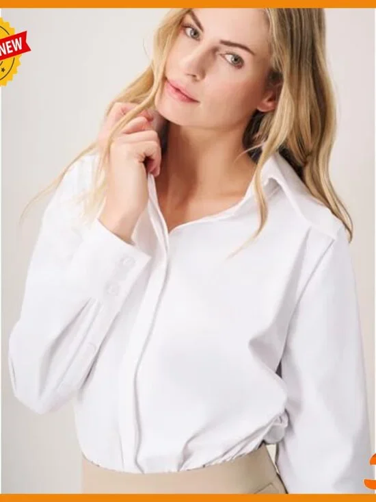 Long Sleeve Blouse Bodysuit with Collar and Snap Closure - Picture 2 of 6